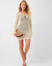 Knitted Long Sleeve Cover Up, Cream (CREAM), large