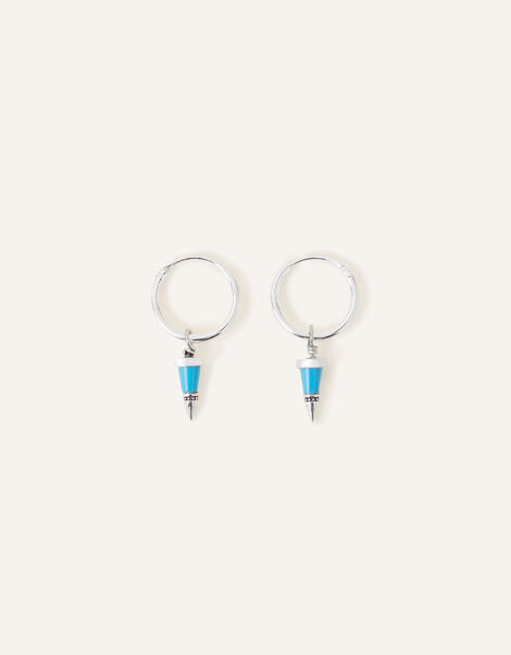 Sterling Silver Spike Charm Hoop Earrings, , large