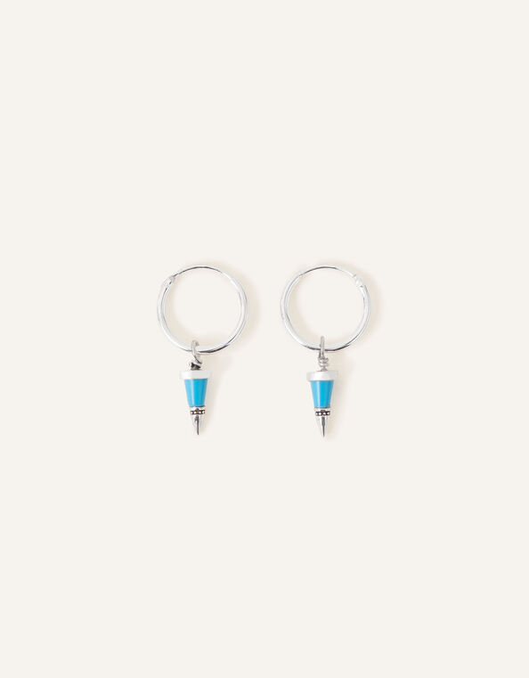 Sterling Silver Spike Charm Hoop Earrings, , large