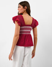 Smocked Broderie Top, Red (RED), large