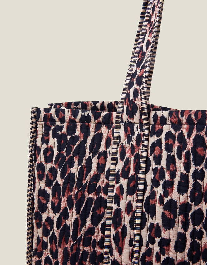 Leopard Print Quilted Shopper Bag, , large