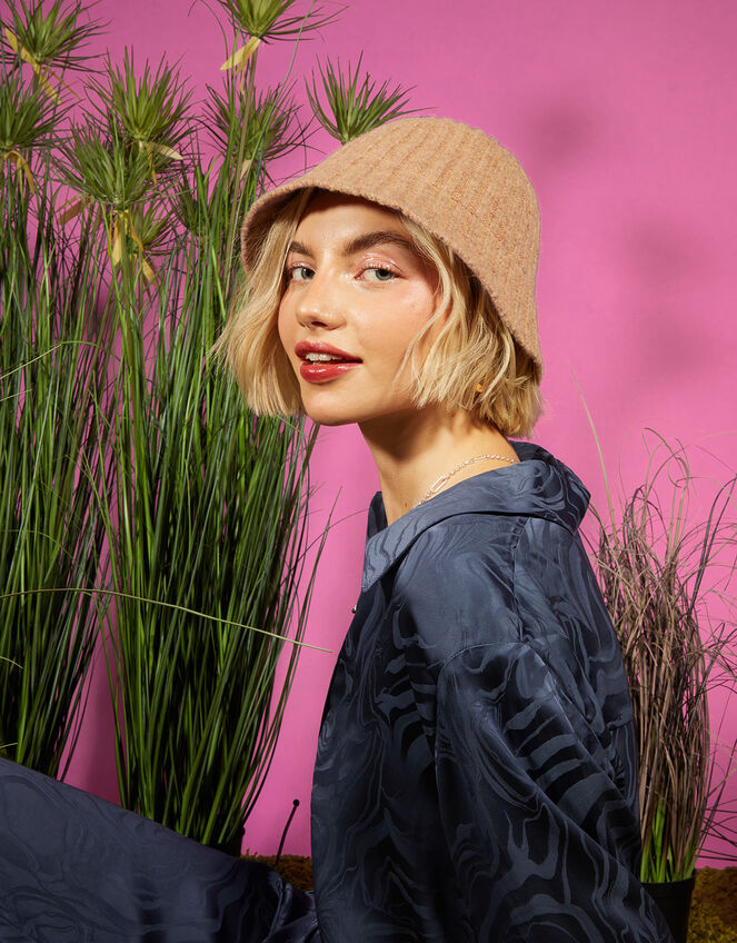 Knit Bucket Hat, Camel (CAMEL), large