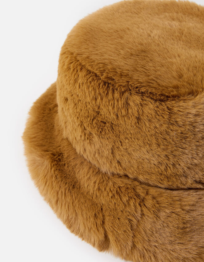 Luxe Faux Fur Bucket Hat, Camel (CAMEL), large