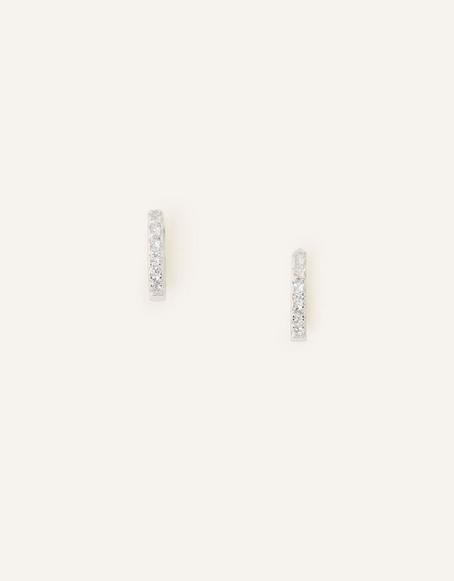 Sterling Silver Pave Mini Huggie Hoops, , large