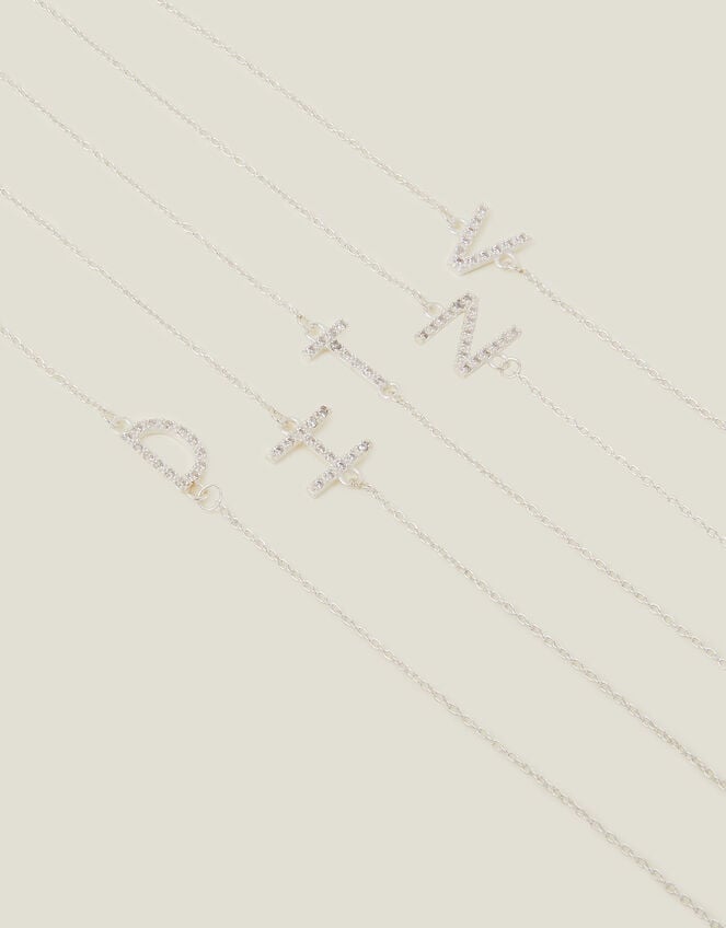 Sterling Silver Sparkle Initial Bracelet, Silver (ST SILVER), large