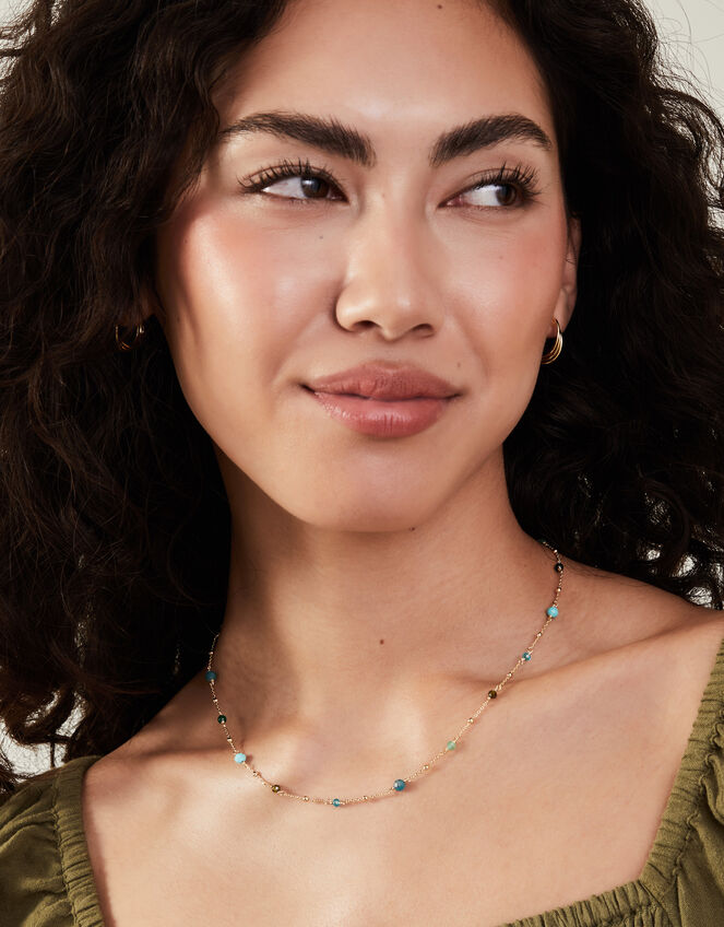 14ct Gold-Plated Beaded Station Necklace, , large
