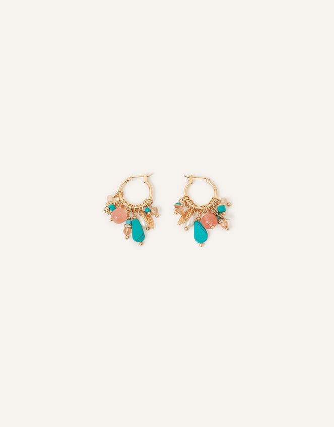 Beaded Pearl Leaf Hoop Earrings, , large
