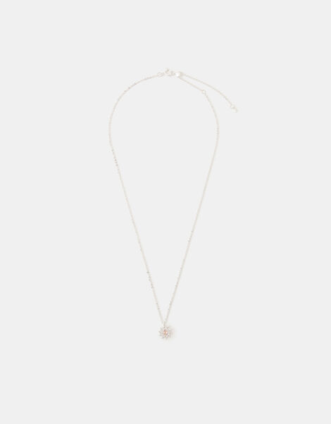 Sterling Silver-Plated Sun Birthstone Necklace, Silver (ST SILVER), large