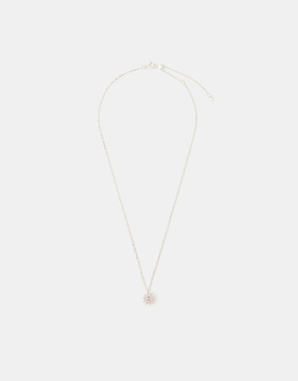 Sterling Silver-Plated Sun Birthstone Necklace, Silver (ST SILVER), large