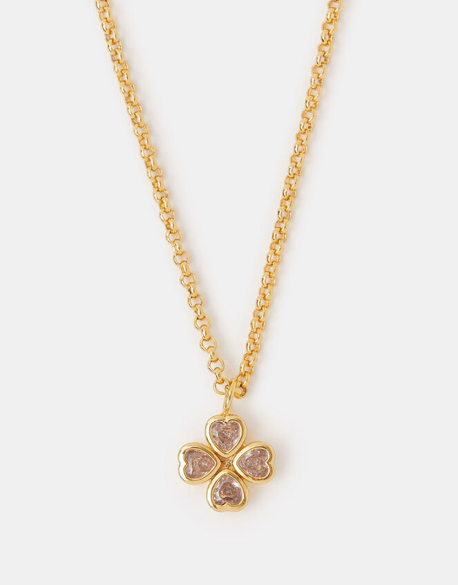 14ct Gold-Plated Clover Heart Pendant Necklace, , large