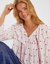 Heart Print Collared Blouse, Red (RED), large