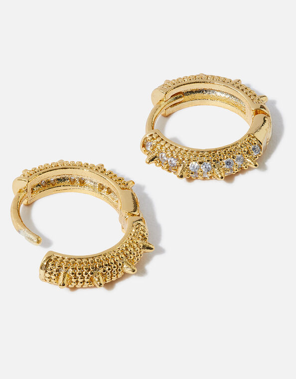 Gold-Plated Sparkle Spikey Hoop Earrings, , large