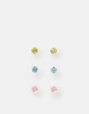 3-Pack Sterling Silver Diamanté Stud Earrings, , large