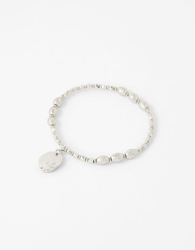Silver Bead Disc Charm Stretch Bracelet, , large
