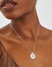 Sterling Silver-Plated Stone Coin Pendant Necklace, , large