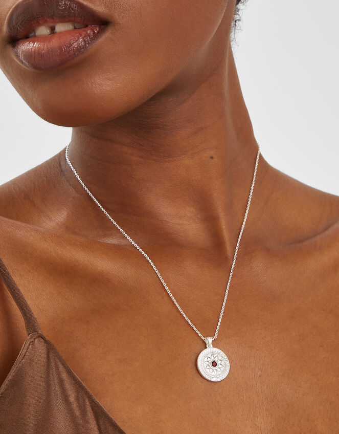 Sterling Silver-Plated Stone Coin Pendant Necklace, , large