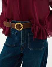 Textured Buckle Suede Belt, Tan (TAN), large