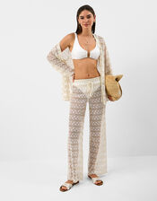 Crochet Wide Leg Beach Trousers, White (WHITE), large