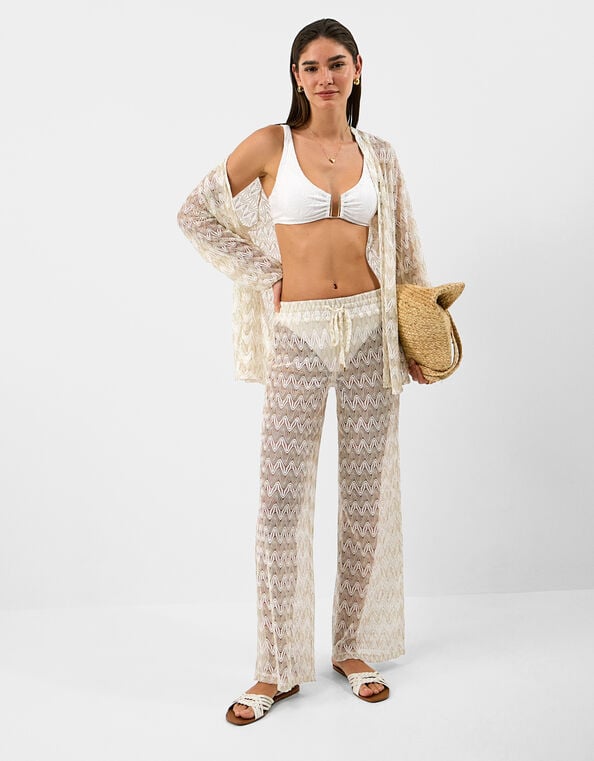Crochet Wide Leg Beach Trousers, White (WHITE), large