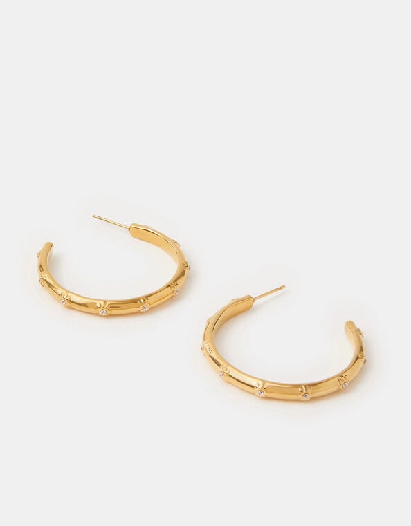 Large Stainless Steel Star Hoop Earrings, , large