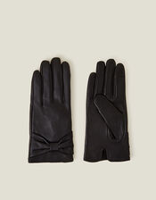 Leather Bow Gloves, Black (BLACK), large