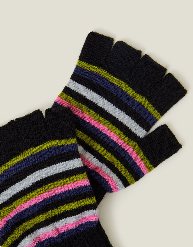 Stripe Fingerless Gloves, Black (BLACK), large