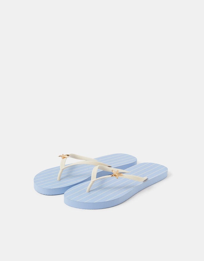 Stripe Starfish Flip Flops, Blue (BLUE), large