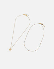 Gold-Plated Heart Sunray Enamel Necklace Set, , large