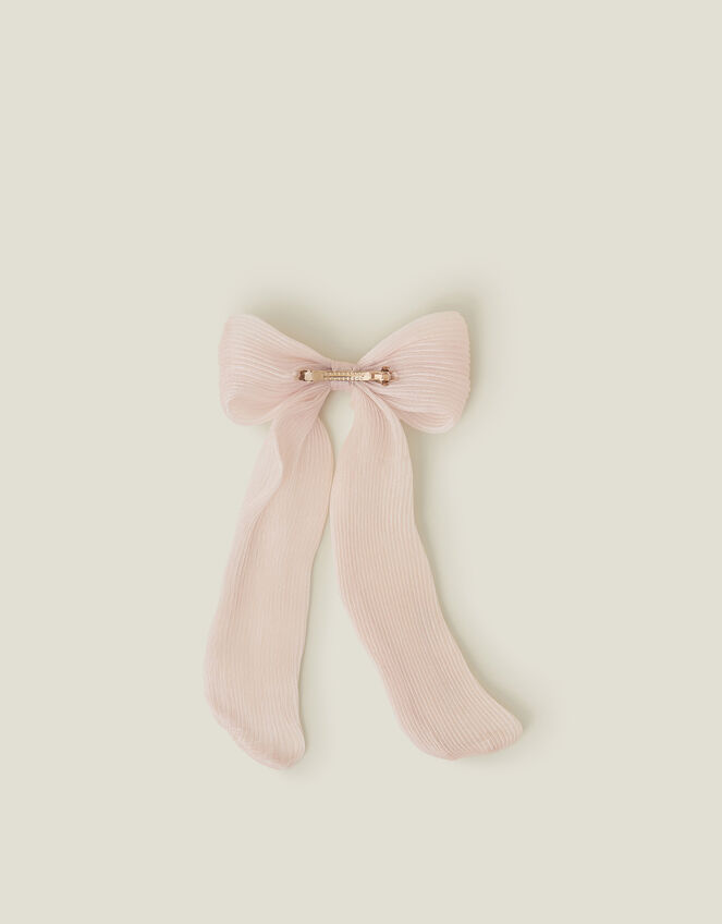 Plisse Bow Barrette Hair Clip, Pink (PINK), large