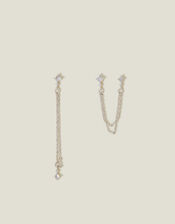 Sterling Silver-Plated Diamante Chain Drop Earrings, , large
