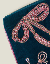 Large Velvet Embellished Bow Pouch, , large