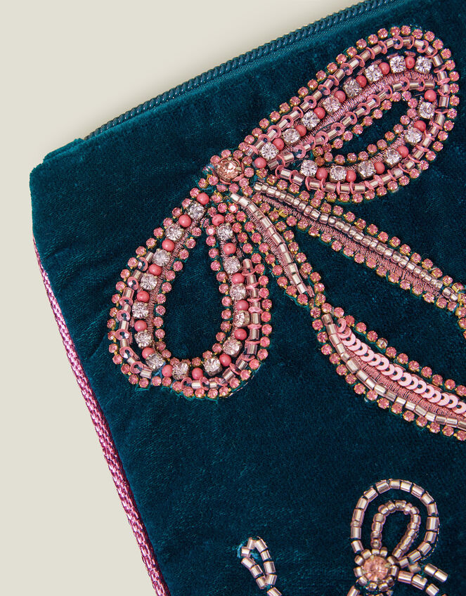 Large Velvet Embellished Bow Pouch, , large