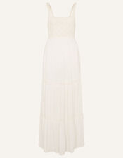Crochet Bodice Tiered Maxi Dress, Ivory (IVORY), large