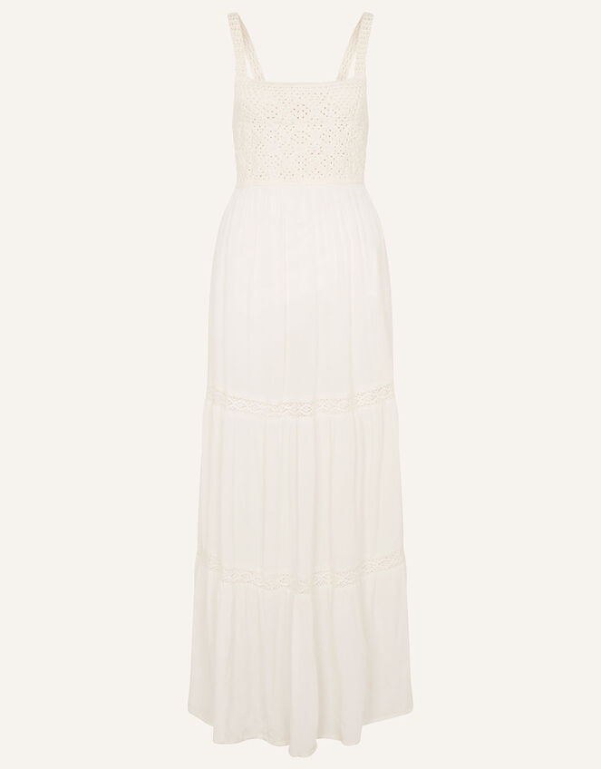Crochet Bodice Tiered Maxi Dress, Ivory (IVORY), large