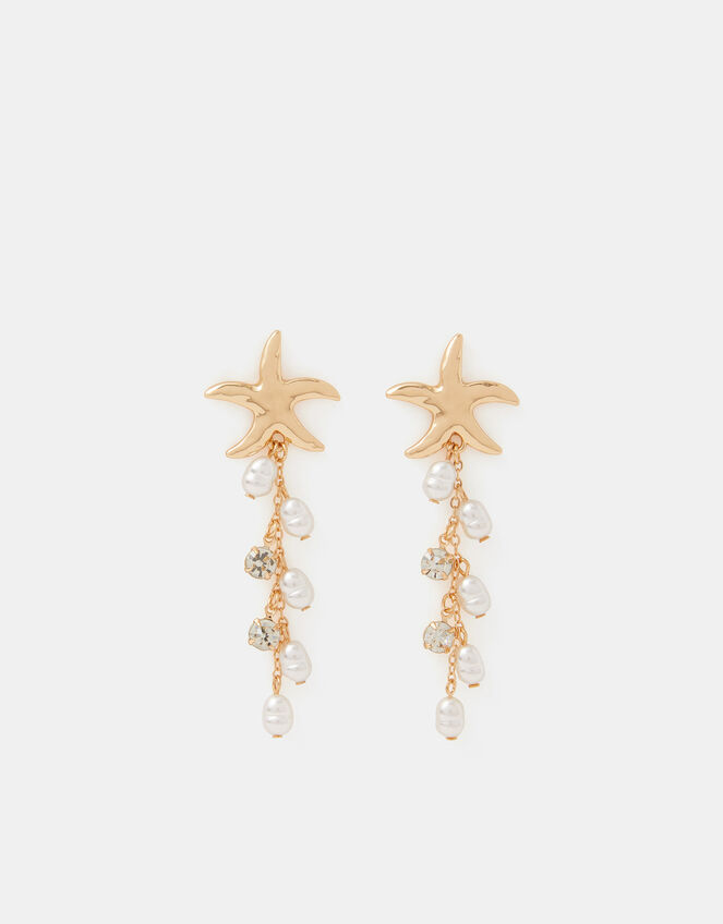 Starfish Pearl Drop Earrings, , large
