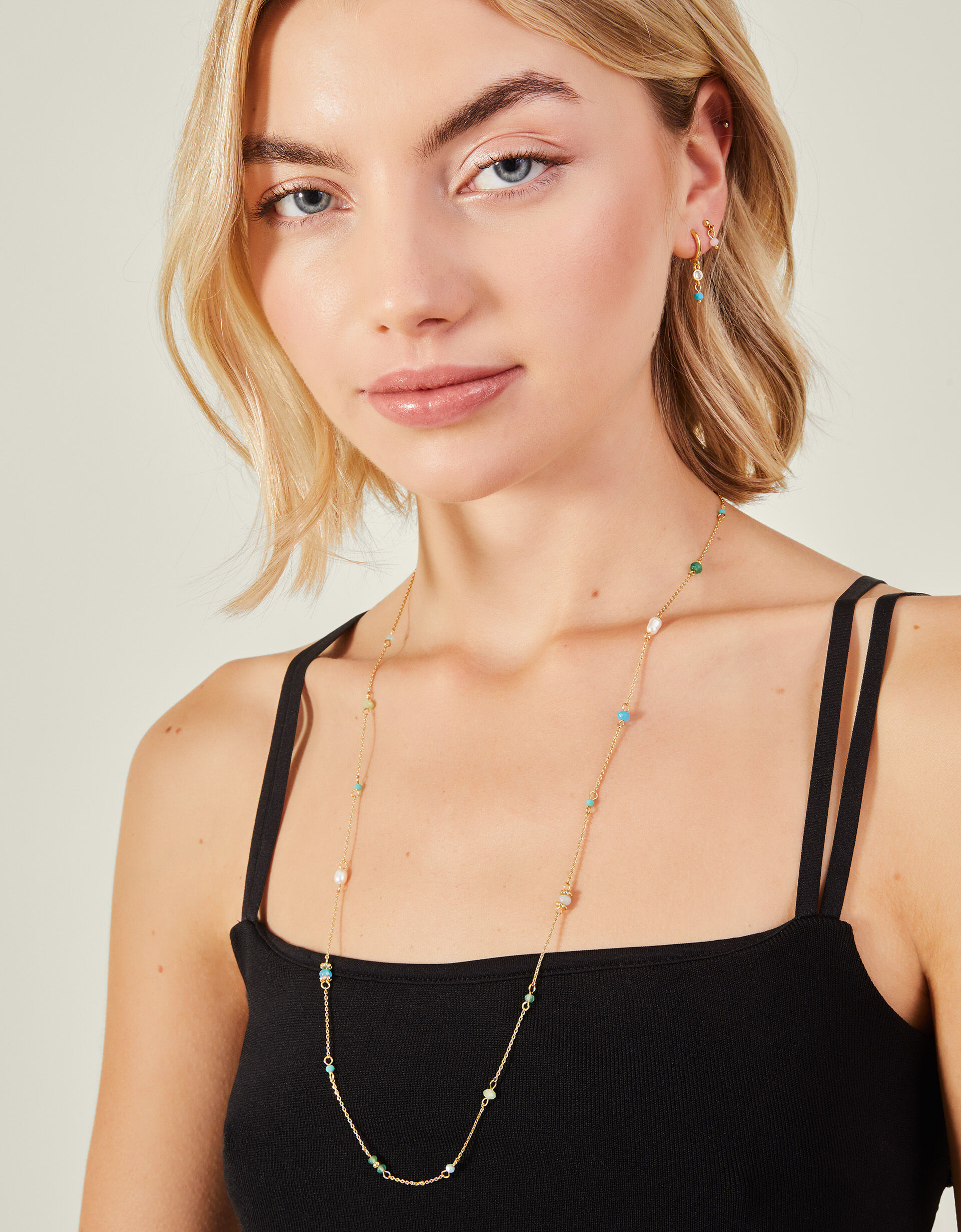Women's long beaded necklace top