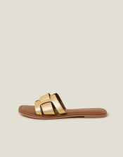 Metallic Leather Cut-Out Slide Sandals, Gold (GOLD), large