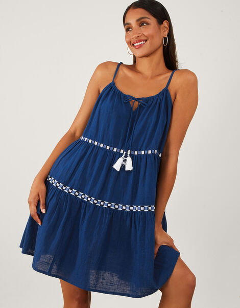 Geometric Tiered Beach Dress, Blue (BLUE), large