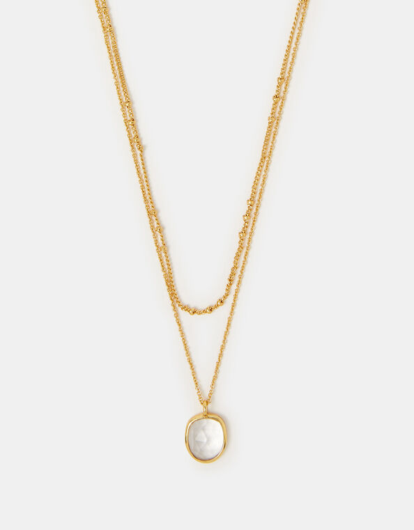 14ct Gold-Plated Clear Quartz Pendant Layered Necklace, , large
