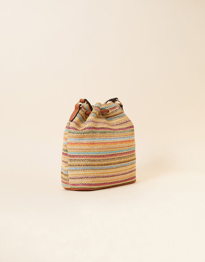 Stripe Raffia Duffle Cross-Body Bag, , large