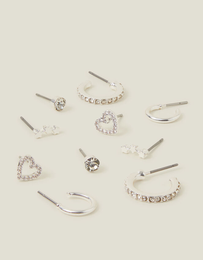 10-Pack Diamant&eacute; Star Stud & Hoop Earrings, , large