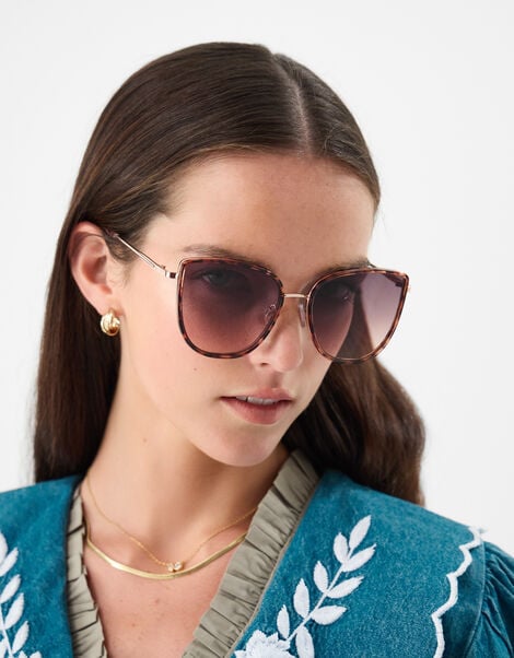 Oversized Cat Eye Tort Sunglasses, , large