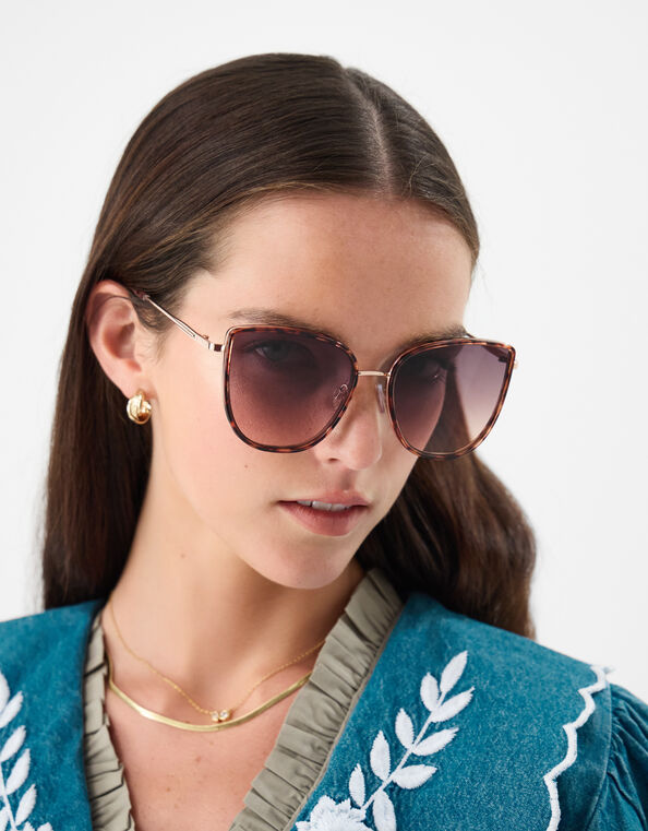 Oversized Cat Eye Tort Sunglasses, , large