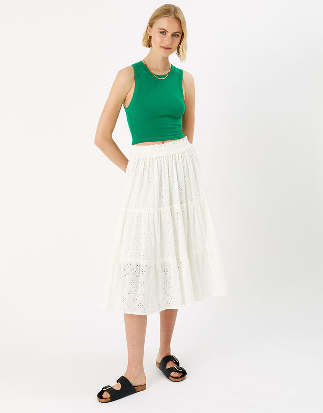 Floral Broderie Tiered Skirt, Ivory (IVORY), large