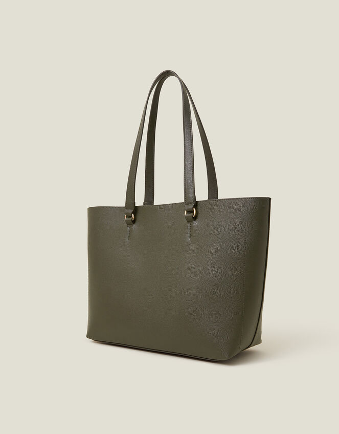Faux Leather Tote Bag, Green (KHAKI), large