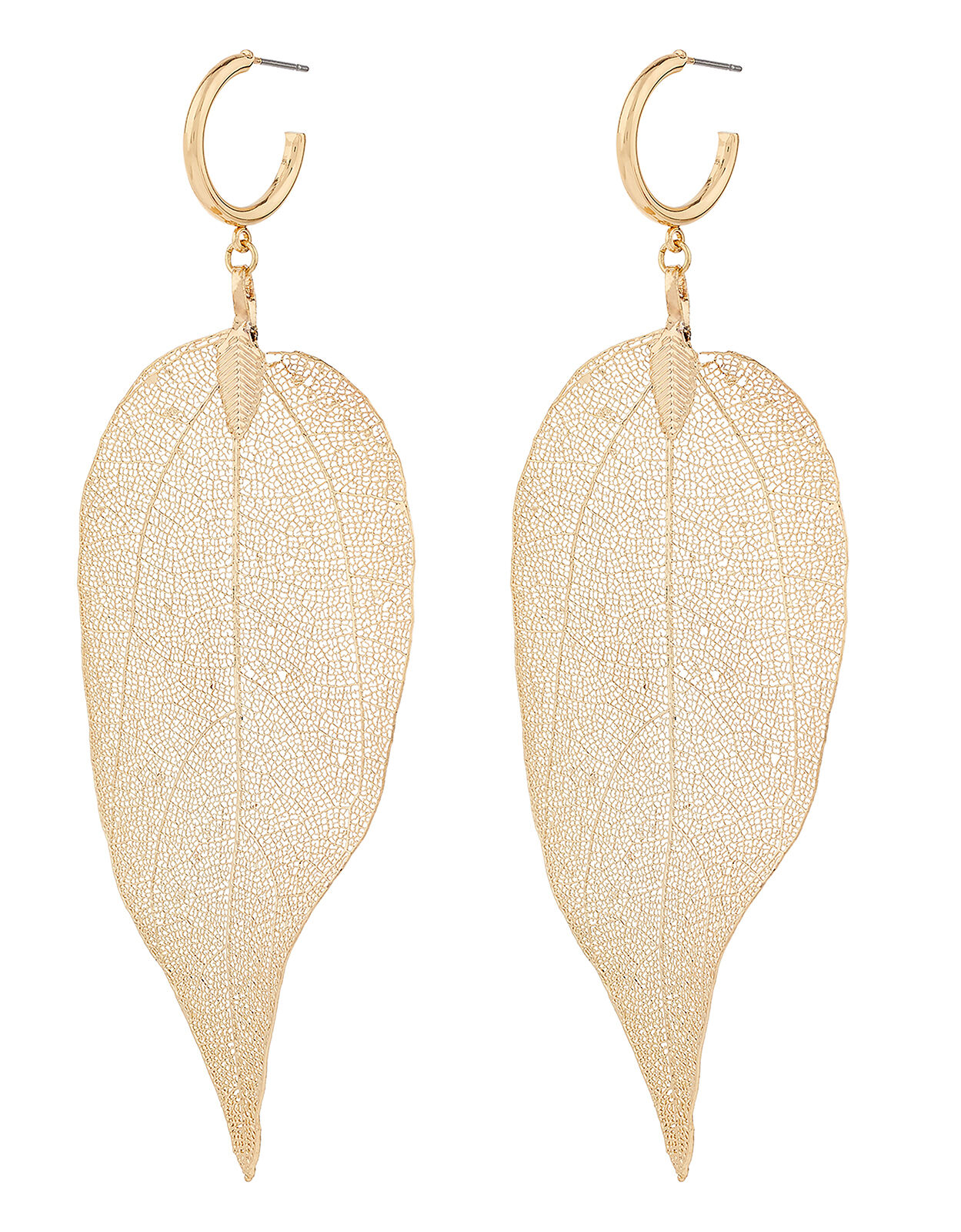 Filigree Leaf Drop Hoop Earrings