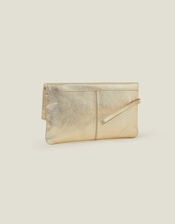 Leather Metallic Fold Over Clutch, Gold (GOLD), large