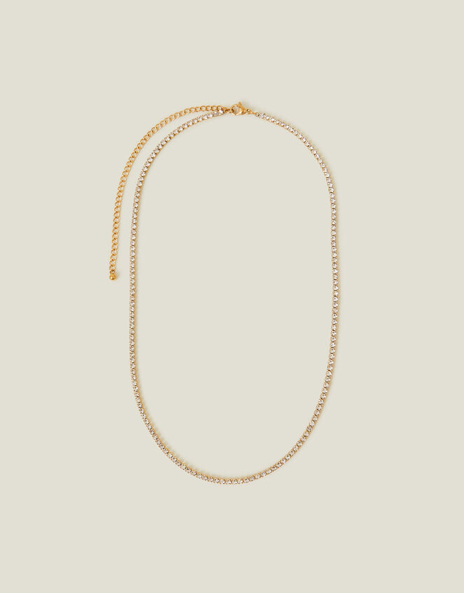 14ct Gold-Plated Stainless Steel Tennis Necklace, , large