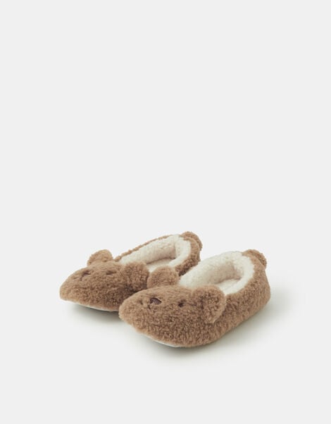 Fluffy Bear Slippers, Brown (BROWN), large