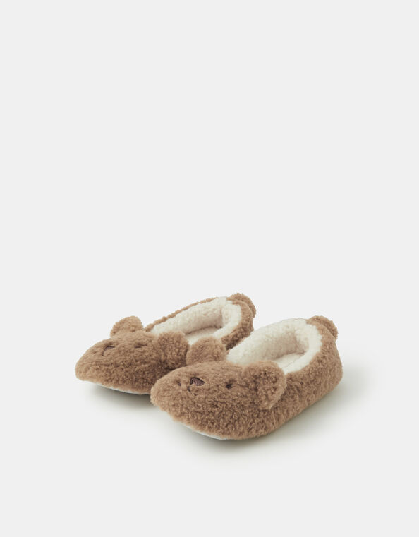 Fluffy Bear Slippers, Brown (BROWN), large